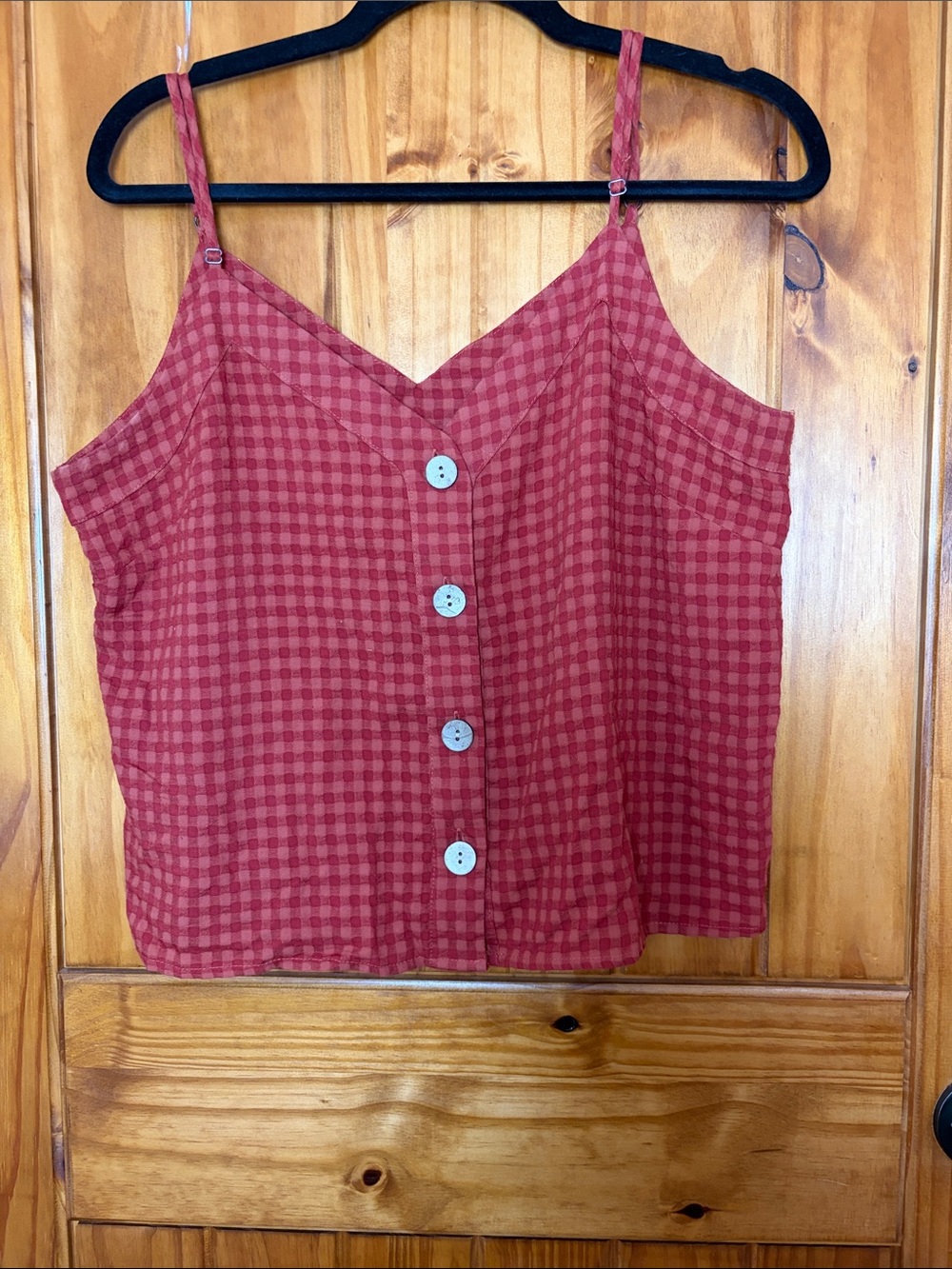 Indigo Rising Red Orange Gingham Tank cropped top Cotton XL Prairie Picnic